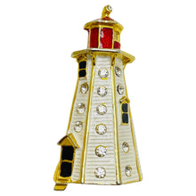 Load image into Gallery viewer, Vintage gold tone enamel lighthouse designer brooch
