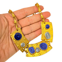 Load image into Gallery viewer, Vintage gold tone enamel massive Etruscan designer chain necklace
