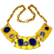 Load image into Gallery viewer, Vintage gold tone enamel massive Etruscan designer chain necklace
