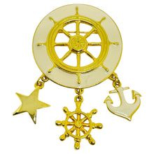 Load image into Gallery viewer, Vintage gold tone enamel nautical dangle designer brooch
