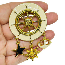 Load image into Gallery viewer, Vintage gold tone enamel nautical dangle designer brooch
