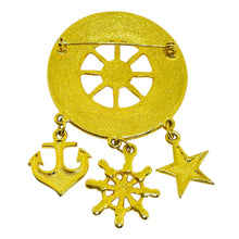 Load image into Gallery viewer, Vintage gold tone enamel nautical dangle designer brooch
