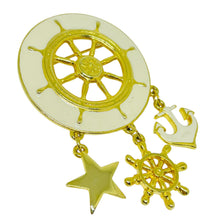 Load image into Gallery viewer, Vintage gold tone enamel nautical dangle designer brooch
