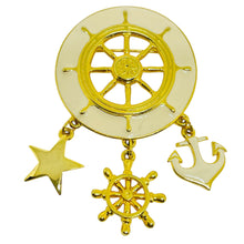 Load image into Gallery viewer, Vintage gold tone enamel nautical dangle designer brooch
