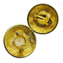 Load image into Gallery viewer, Vintage gold tone enamel pearl designer clip on earrings
