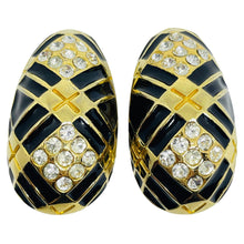 Load image into Gallery viewer, Vintage gold tone enamel rhinestone designer clip on earrings
