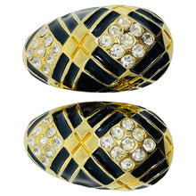 Load image into Gallery viewer, Vintage gold tone enamel rhinestone designer clip on earrings
