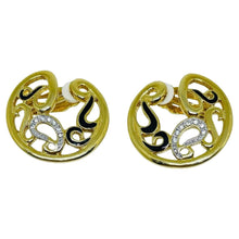 Load image into Gallery viewer, Vintage gold tone enamel rhinestone designer clip on earrings
