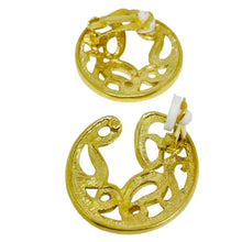 Load image into Gallery viewer, Vintage gold tone enamel rhinestone designer clip on earrings
