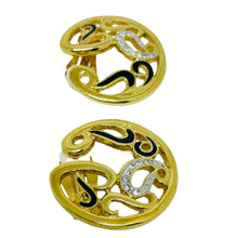 Load image into Gallery viewer, Vintage gold tone enamel rhinestone designer clip on earrings
