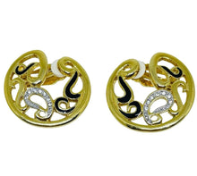 Load image into Gallery viewer, Vintage gold tone enamel rhinestone designer clip on earrings
