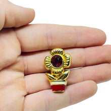 Load image into Gallery viewer, Vintage gold tone enamel rhinestone designer flower brooch

