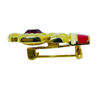 Load image into Gallery viewer, Vintage gold tone enamel rhinestone designer flower brooch
