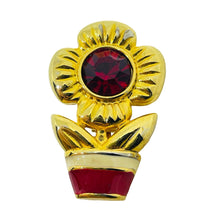 Load image into Gallery viewer, Vintage gold tone enamel rhinestone designer flower brooch
