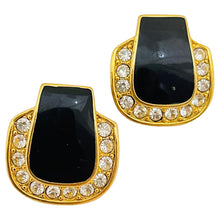 Load image into Gallery viewer, Vintage gold tone enamel rhinestone designer post earrings
