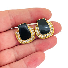 Load image into Gallery viewer, Vintage gold tone enamel rhinestone designer post earrings
