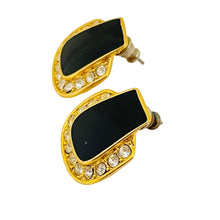 Load image into Gallery viewer, Vintage gold tone enamel rhinestone designer post earrings
