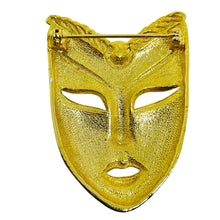 Load image into Gallery viewer, Vintage gold tone enamel rhinestone mask designer brooch
