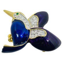 Load image into Gallery viewer, Vintage gold tone enamel rhinestones bird animal figural designer brooch
