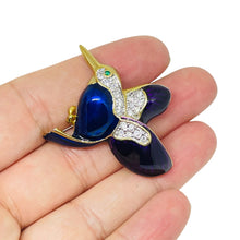 Load image into Gallery viewer, Vintage gold tone enamel rhinestones bird animal figural designer brooch
