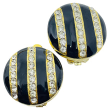 Load image into Gallery viewer, Vintage gold tone enamel rhinestones designer 80's clip on earrings
