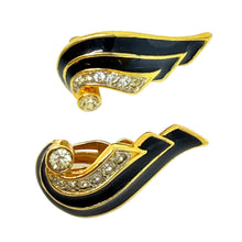 Load image into Gallery viewer, Vintage gold tone enamel rhinestones designer clip on earrings
