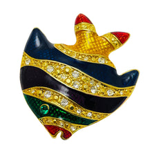 Load image into Gallery viewer, Vintage gold tone enamel rhinestones fish designer brooch
