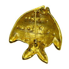Load image into Gallery viewer, Vintage gold tone enamel rhinestones fish designer brooch
