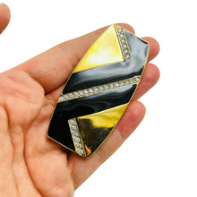 Load image into Gallery viewer, Vintage gold tone enamel rhinestones geometric designer brooch
