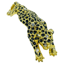 Load image into Gallery viewer, Vintage gold tone enamel rhinestones panther designer brooch
