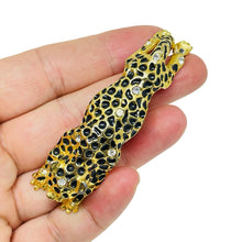 Load image into Gallery viewer, Vintage gold tone enamel rhinestones panther designer brooch
