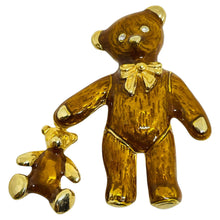 Load image into Gallery viewer, Vintage gold tone enamel rhinestones teddy bear designer brooch
