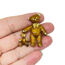 Load image into Gallery viewer, Vintage gold tone enamel rhinestones teddy bear designer brooch
