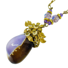 Load image into Gallery viewer, Vintage gold tone enamel seashell crystal beads designer chain necklace
