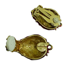 Load image into Gallery viewer, Vintage gold tone enamel strawberry designer clip on earrings
