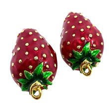 Load image into Gallery viewer, Vintage gold tone enamel strawberry designer clip on earrings
