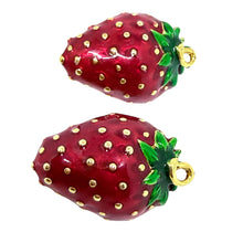 Load image into Gallery viewer, Vintage gold tone enamel strawberry designer clip on earrings

