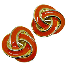 Load image into Gallery viewer, Vintage gold tone enamel twisted knot designer clip on earrings
