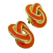 Load image into Gallery viewer, Vintage gold tone enamel twisted knot designer clip on earrings
