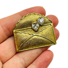 Load image into Gallery viewer, Vintage gold tone envelope letter rhinestone heart designer brooch
