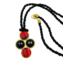 Load image into Gallery viewer, Vintage gold tone fabric checkered dangle designer 80's necklace
