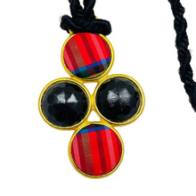 Load image into Gallery viewer, Vintage gold tone fabric checkered dangle designer 80's necklace
