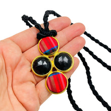Load image into Gallery viewer, Vintage gold tone fabric checkered dangle designer 80's necklace
