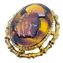 Load image into Gallery viewer, Vintage gold tone faux amber cameo designer brooch pendant
