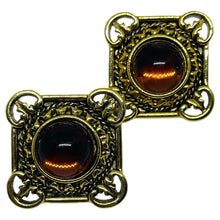 Load image into Gallery viewer, Vintage gold tone faux amber designer pierced earrings

