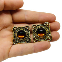 Load image into Gallery viewer, Vintage gold tone faux amber designer pierced earrings
