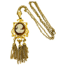 Load image into Gallery viewer, Vintage gold tone faux cameo dangle chain designer necklace
