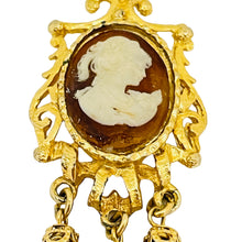 Load image into Gallery viewer, Vintage gold tone faux cameo dangle chain designer necklace
