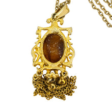 Load image into Gallery viewer, Vintage gold tone faux cameo dangle chain designer necklace
