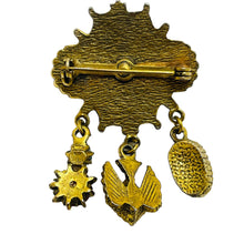 Load image into Gallery viewer, Vintage gold tone faux gemstones dangle designer brooch
